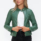 Snobbish Embrace The Day Faux Leather Zip Up Drawstring Hooded Jacket in Sage