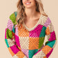 BiBi A World Of Color Multi Color Checkered Long Sleeve Knit Top