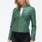 Snobbish Embrace The Day Faux Leather Zip Up Drawstring Hooded Jacket in Sage