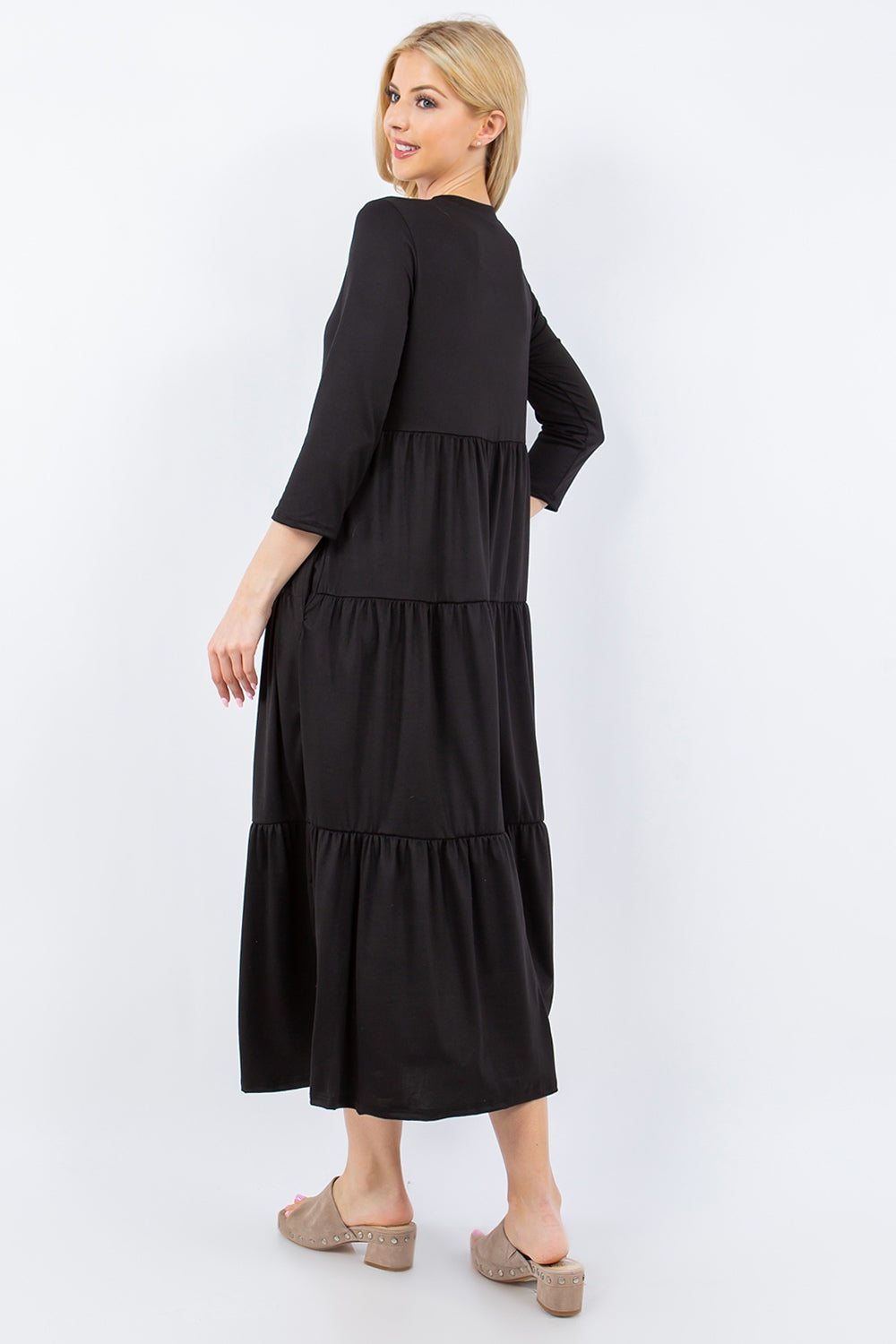 Celeste Dress Up Tiered Midi Dress with Pockets