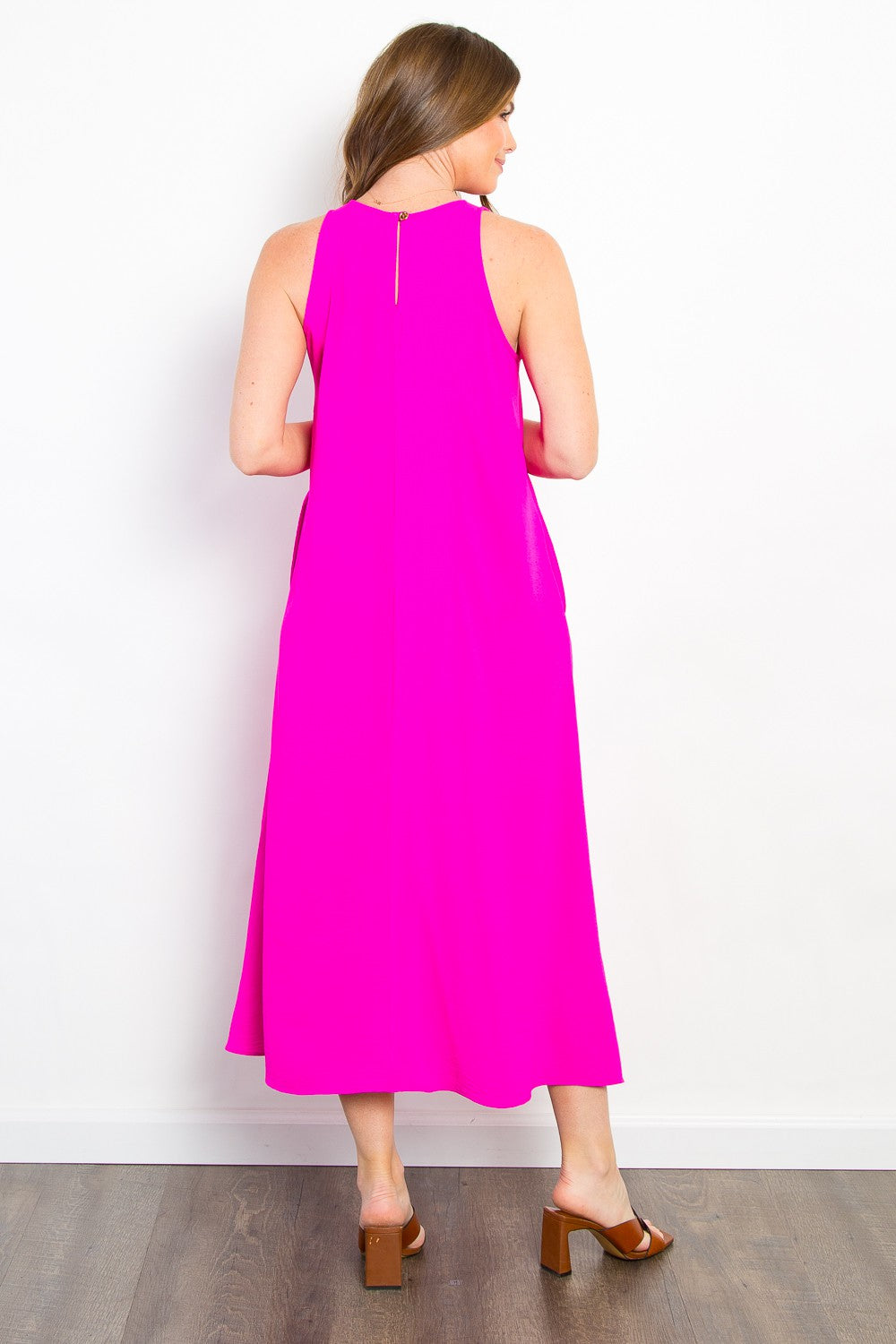 Be Stage Hello Darling Midi Tank Dress with Pockets in Magenta