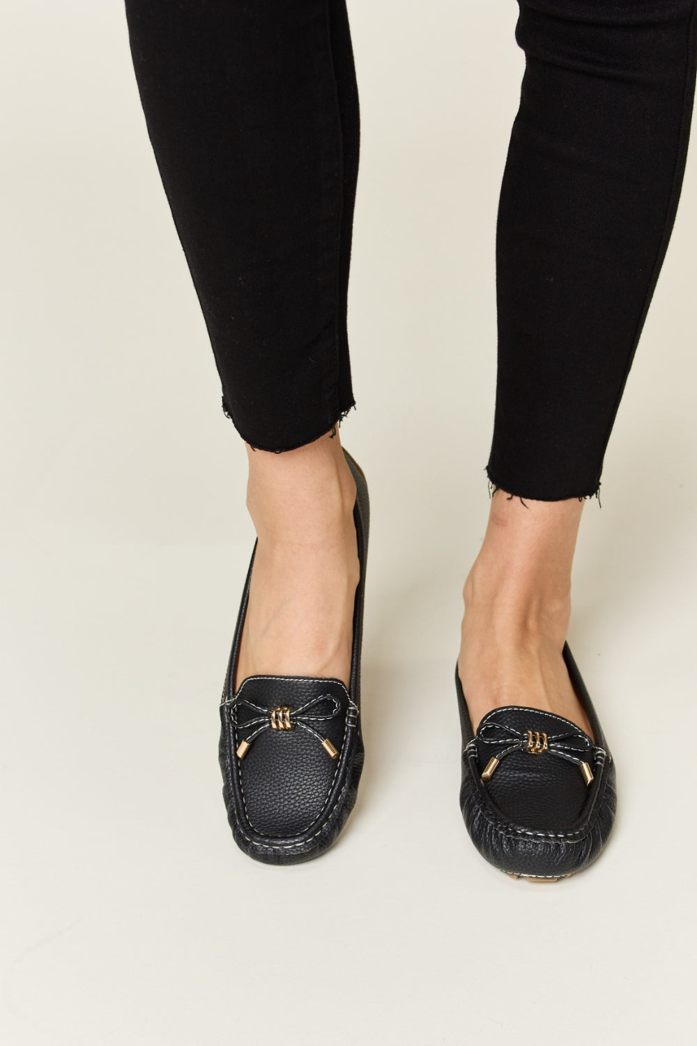 Forever Link Keep It Stepping Slip On Bow Flats Loafers in Black