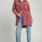 Umgee Keep It Cool Raw Hem Button Down Denim Jacket with Chest Pockets in Wine