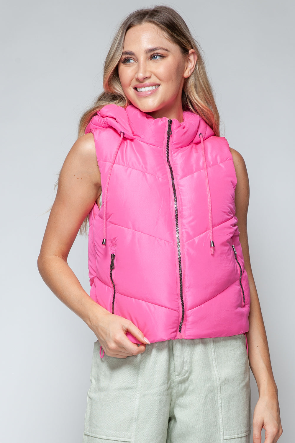 Snobbish A Quilted Beauty Zip Up Quilted Hooded Vest in Pink