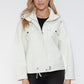 How Dare U My Favorite Layer Drawstring Hem PU Leather Zip Up Jacket in White