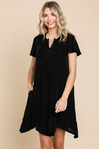 Culture Code Saving You Time Short Sleeve Ruffled Asymmetric Hem Dress in Black