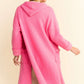 Davi & Dani Warm Me Up Side Slit Button Up Hooded Cardigan in Pink