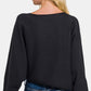 Zenana Oh So Cozy Asymmetric Hem Long Sleeve Sweater in Black