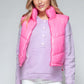 Snobbish A Quilted Touch Zip Up Turtleneck Shiny Quilted Vest in Hot Pink