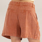 HYFVE Brunch Date High Waist Pleated Linen Shorts in Baked Clay