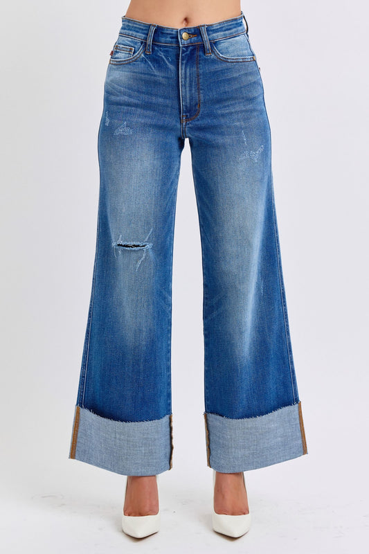 Judy Blue Rae Distressed High Waist Wide Leg Jeans