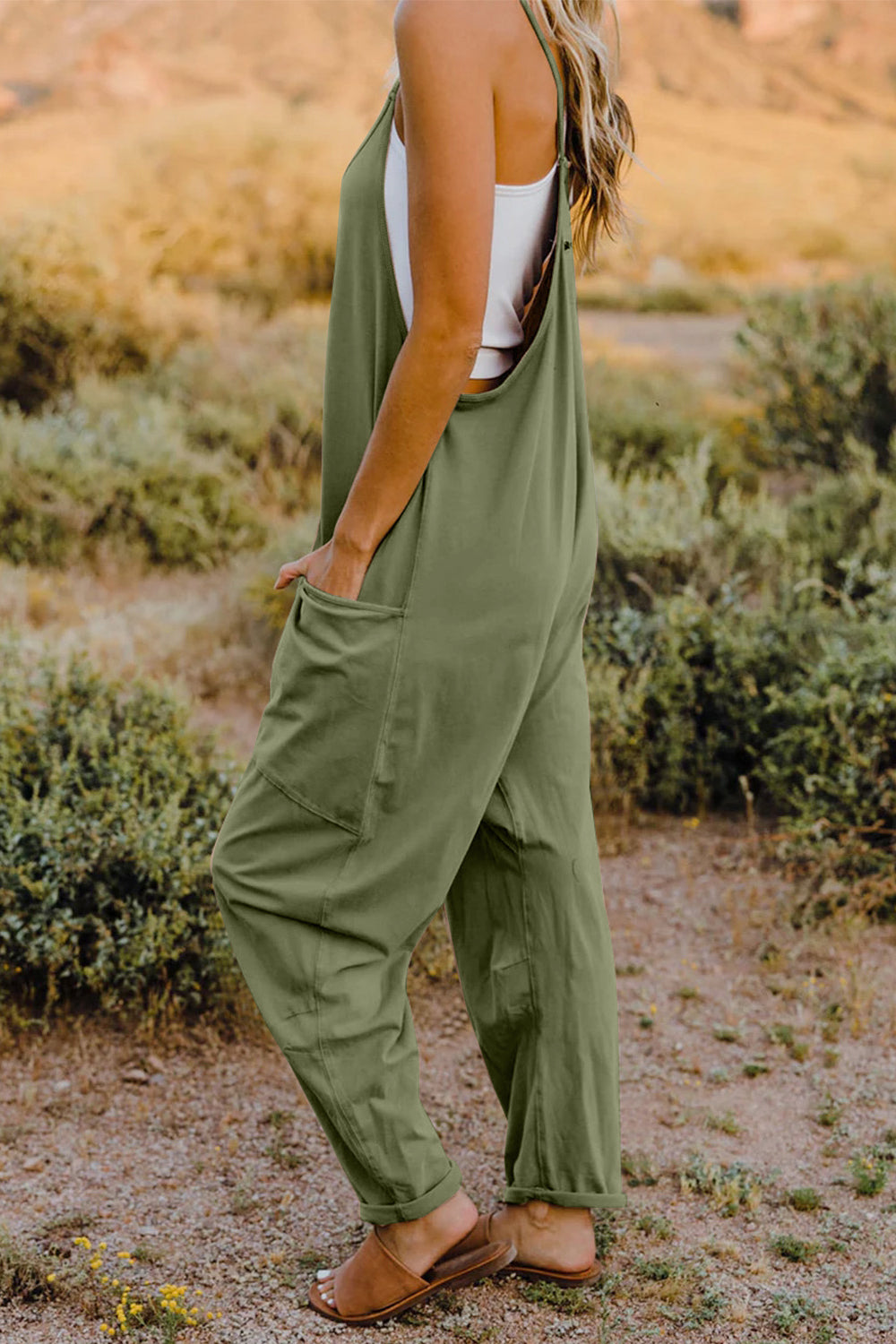 Double Take The Hot Shots V-Neck Sleeveless Jumpsuit with Pockets