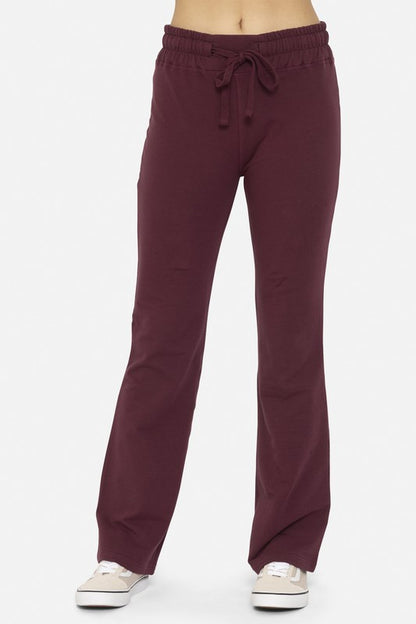 Mono B Own It Drawstring Flared Pants in Plum