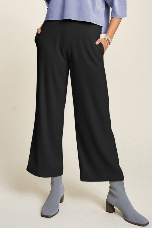 Davi & Dani Wide Awake Wide Leg Mid-Rise Pants in Black