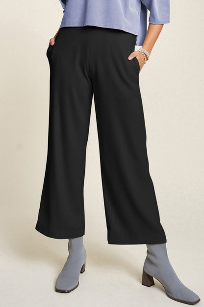 Davi & Dani Wide Awake Wide Leg Mid-Rise Pants in Black