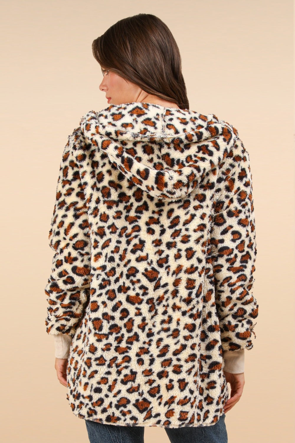 VERY J Where We Goin' Fuzzy Leopard Long Sleeve Hooded Jacket