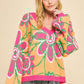 Davi & Dani Neon Sunshine Floral Contrast V-Neck Dropped Shoulder Sweater