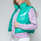 Snobbish A Quilted Touch Zip Up Turtleneck Shiny Quilted Vest in Green