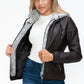 YMI Fuzzy Feels Faux Layered Double-Zipper Jacket with Fuzzy Hood in Chocolate