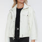 How Dare U My Favorite Layer Drawstring Hem PU Leather Zip Up Jacket in White