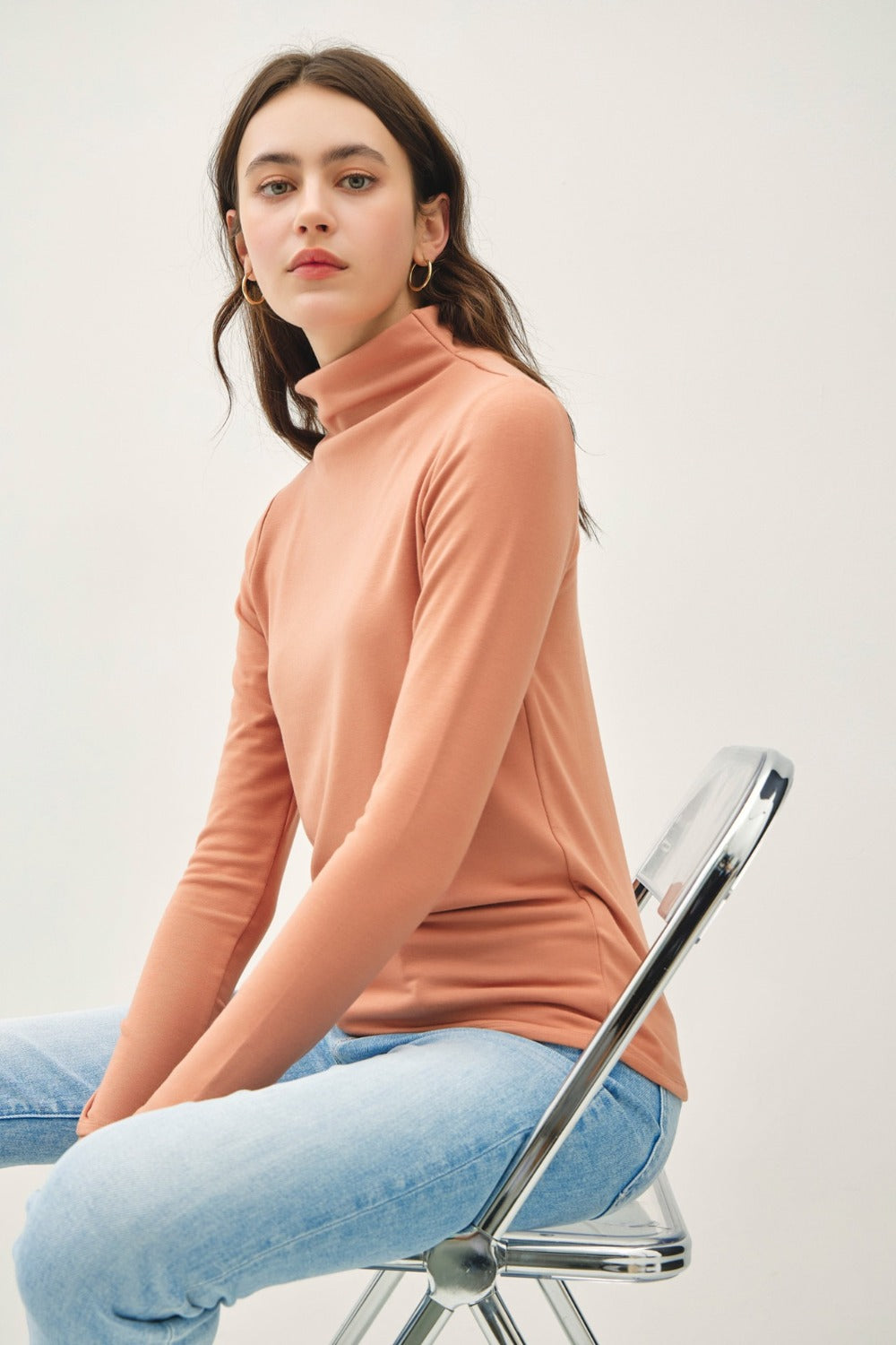 Be Cool Finding My Balance Mock Neck Long Sleeve T-Shirt in Persimmon