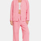 Zenana Quilted Comfort Button Up Long Sleeve Top and Pants Lounge Set in Dark Pink