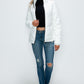 How Dare U Embrace The Chill Pocketed Zip Up Puffer Jacket with Removable Hood in White