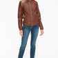 Snobbish A Wild Ride Faux Leather Biker Jacket with Side Zip Pockets in Brandy