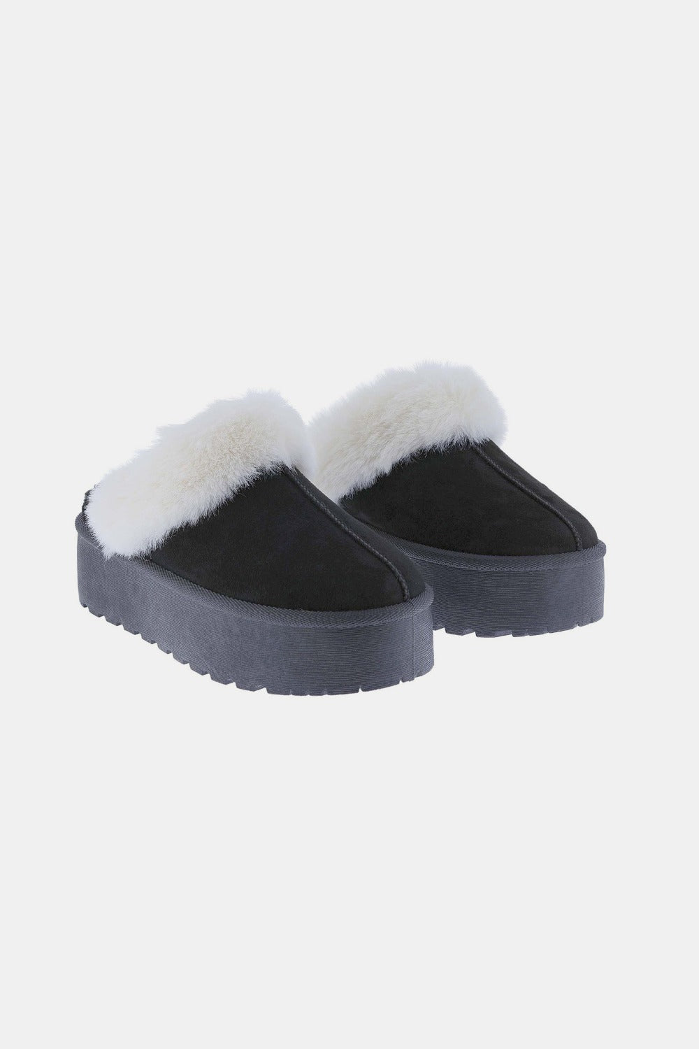 Weeboo Stepping In Cozy Thick Bottom Fur Trim Snow Slippers in Black