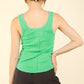 VERY J Vintage Skies Washed Ribbed Tank with Placket Detail in Green