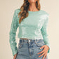 MABLE Bringing The Glitz Shoulder Padded Sequin Crop Top in Mint