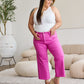 RFM Chloe Tummy Control High Waist Raw Hem Crop Jeans in Pink Rouge