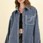 VERY J Raw Hem, Real Style Mixed Media Button Down Raw Hem Shacket in Denim