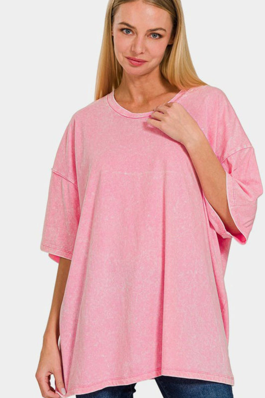 Zenana No Worries Washed Oversized T-Shirt in Pink