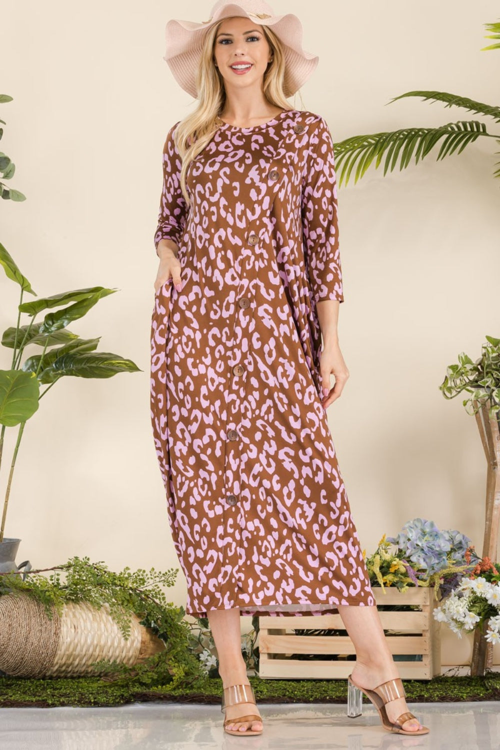 Celeste Leopard Love Contrast Dress with Pockets