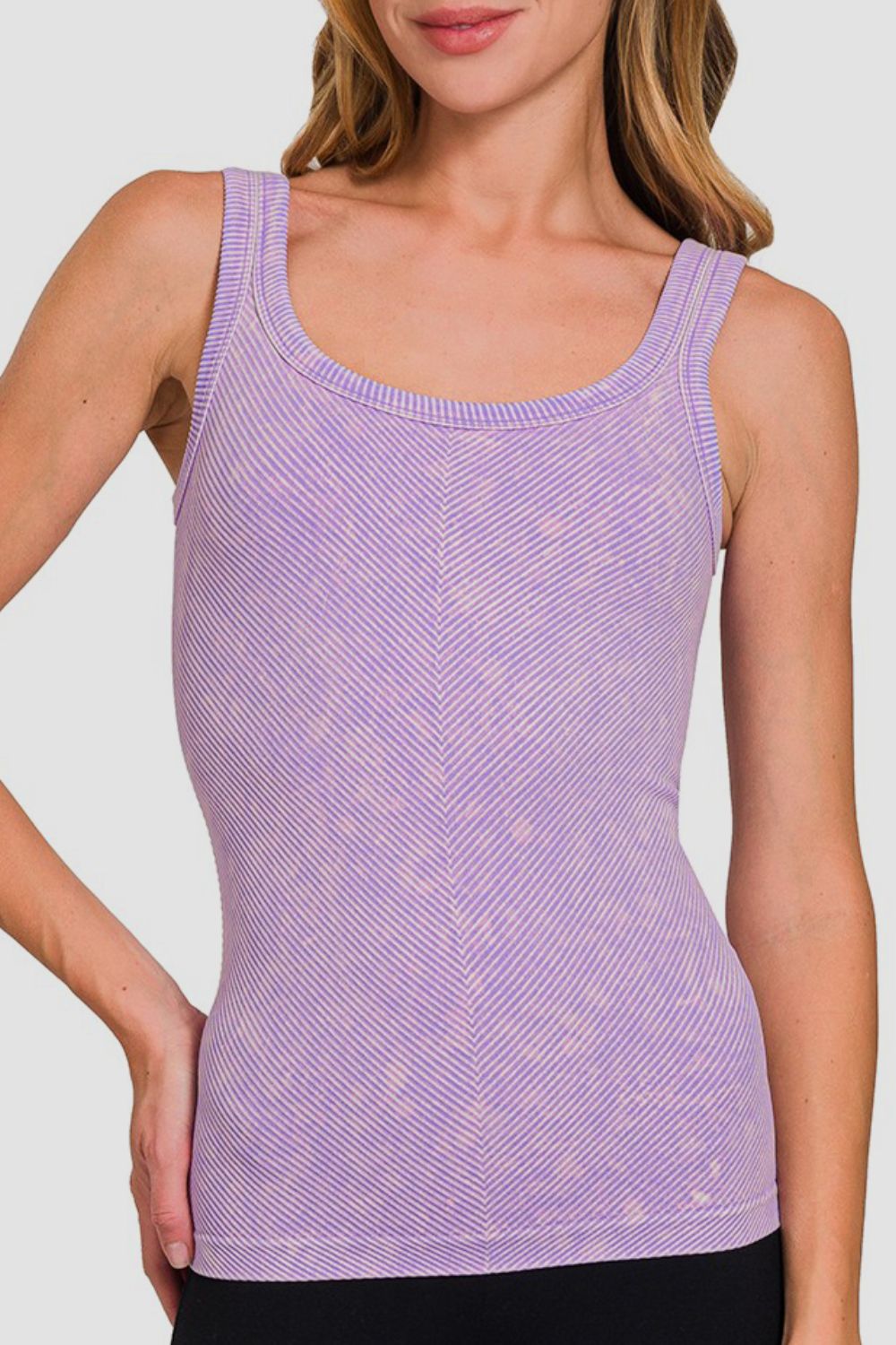 Zenana Chance Of Sun Ribbed Scoop Neck Tank in Lavender