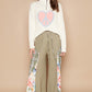 POL Peace and Love Cable-Knit Peace Patch Dropped Shoulder Sweater in Ivory