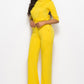 Driven Mock Neck Tie-Waist Half Sleeve Jumpsuit with Pockets