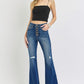 RISEN Star Distressed Button-Fly Flare Jeans