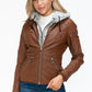 YMI Fuzzy Feels Faux Layered Double-Zipper Jacket with Fuzzy Hood in Rust