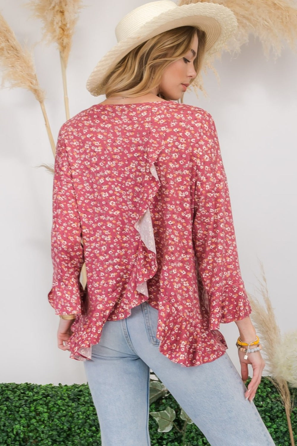 Celeste Secret Garden Floral Ruffle Detail Top