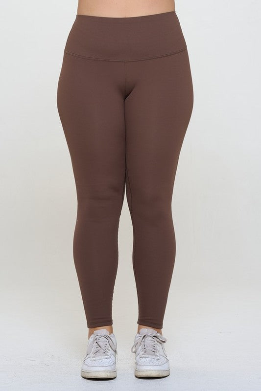 Yelete Conquer The Cold Fleece Lined High Waisted Leggings in Coffee Brown