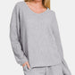 Zenana Collecting Moments V-Neck Long Sleeve Ribbed Top and Shorts Set in Gray