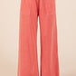 Mittoshop Vintage Dreamin' Mineral Wash French Terry Drawstring Wide Leg Pants in Orange-Red