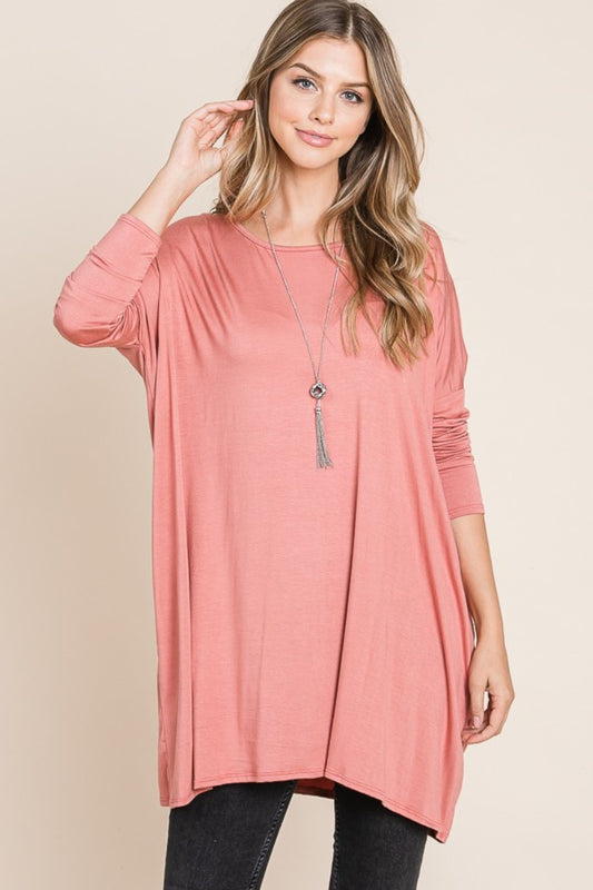 BOMBOM A Bright Day Long Sleeve Oversized Top in Brick