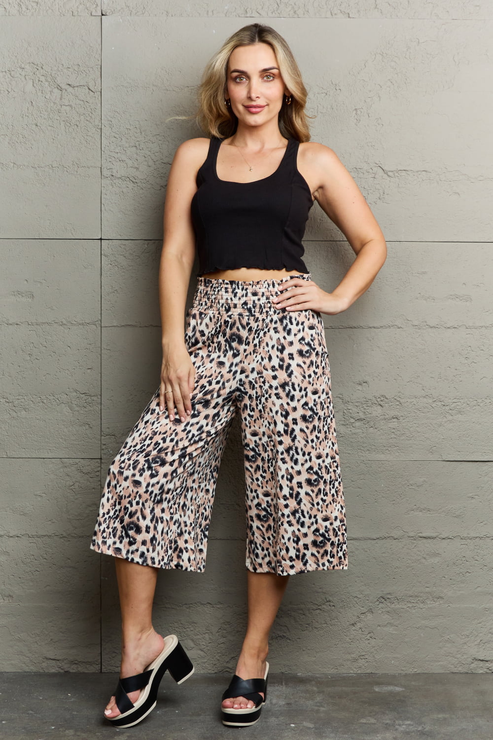 Ninexis Mix It Up High Waist Flowy Wide Leg Pants with Pockets in Leopard