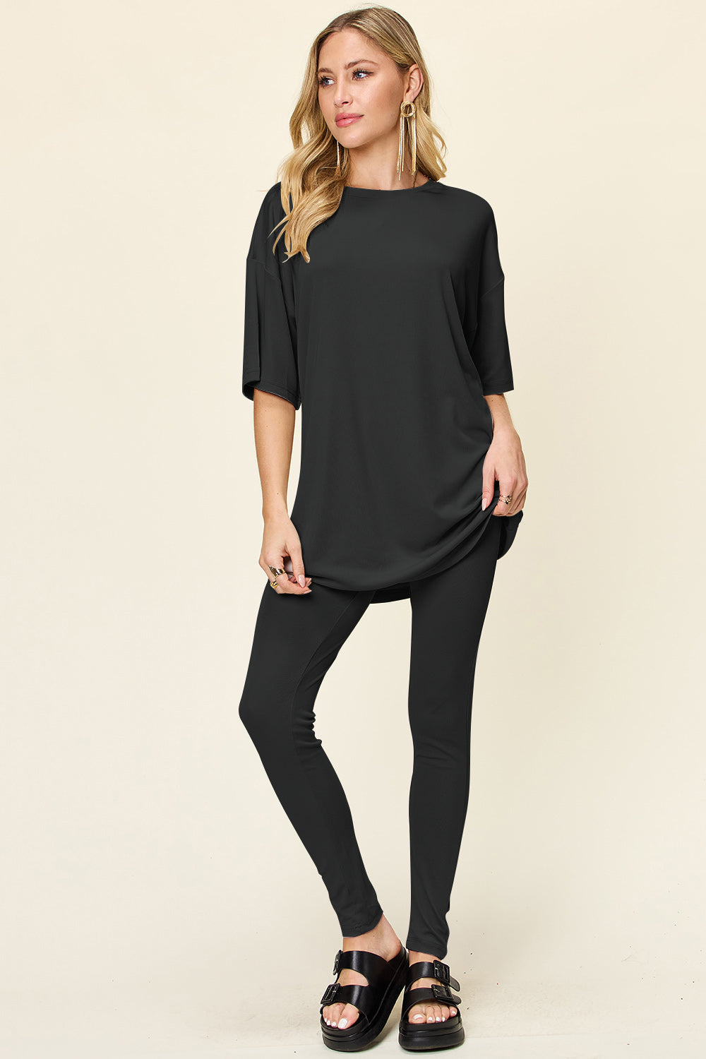 Double Take My Kind Of Power Dropped Shoulder T-Shirt and Leggings Set