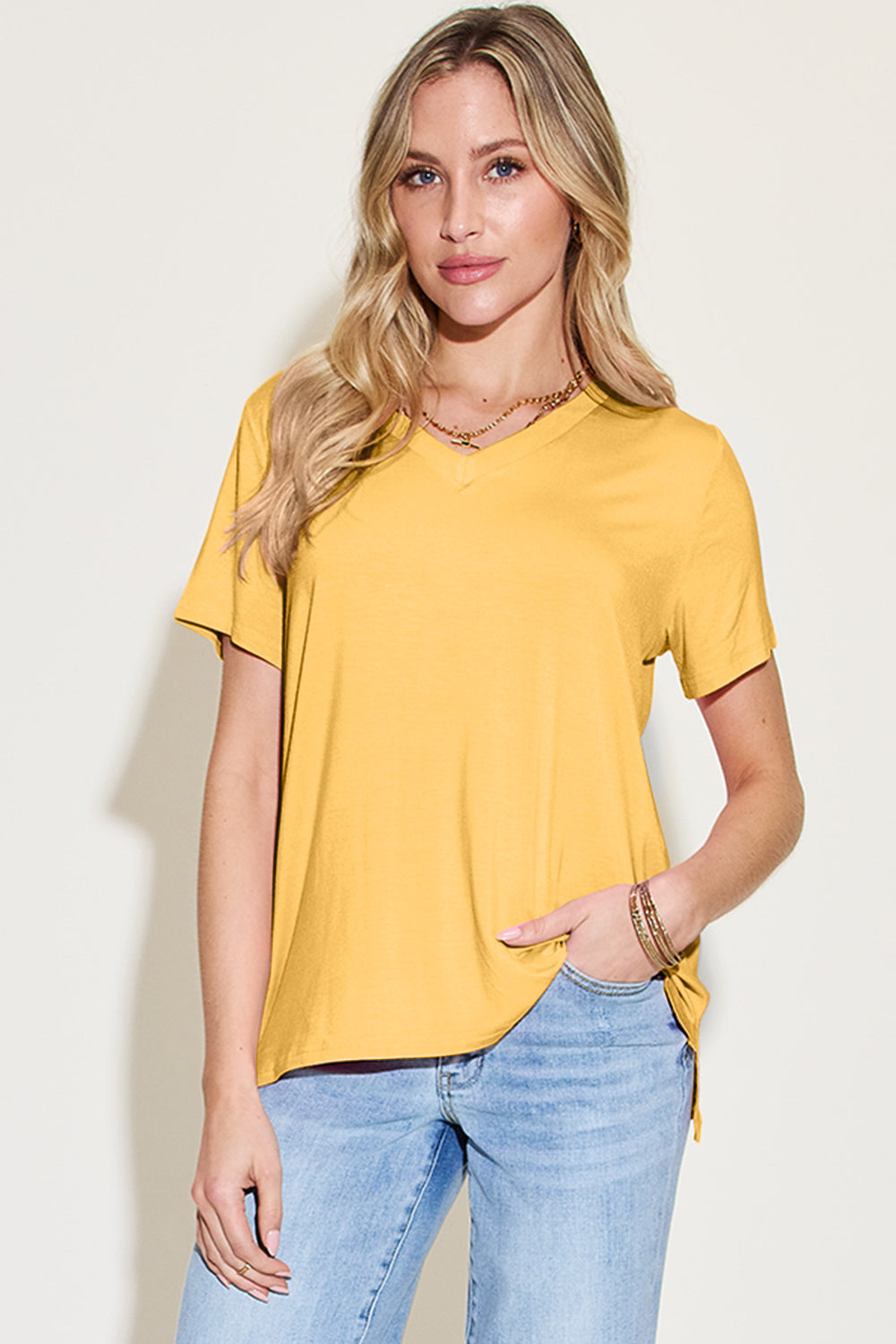 Basic Bae Bamboo All Day Long V-Neck High-Low T-Shirt