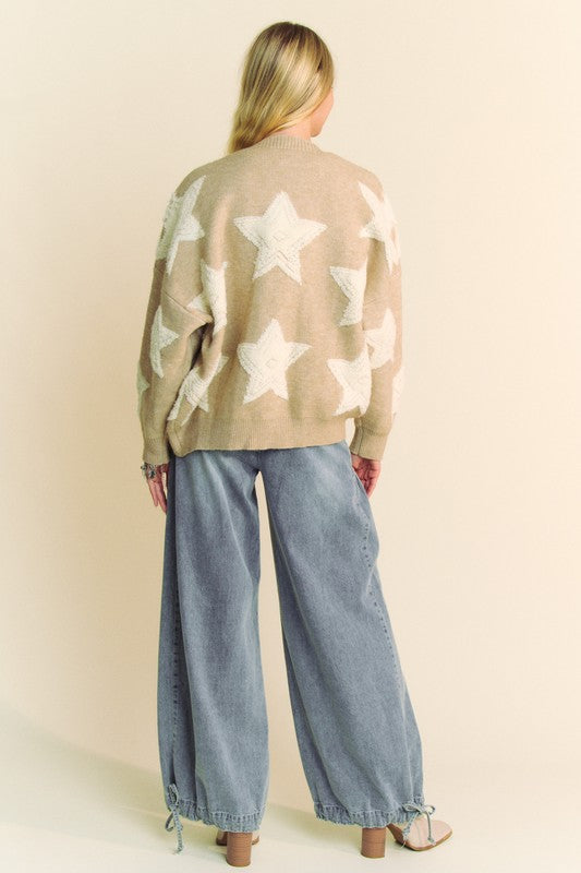 Davi & Dani Fuzzy and Chic Star Button Down Cardigan