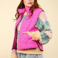 VERY J In Puffer Haven Zip Up Puffer Padded Warm Vest in Fuchsia